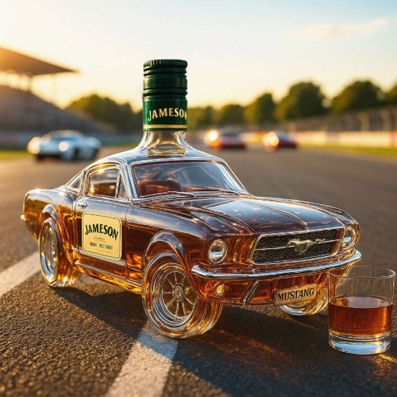 Whiskykaraf in de vorm van een auto, Mustang-stijl, glazen fles voor sterke drank