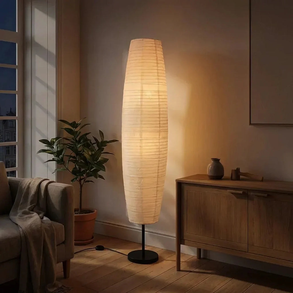 Slim Vertical Column Rice Paper Floor Lamp — Dual Light Sources