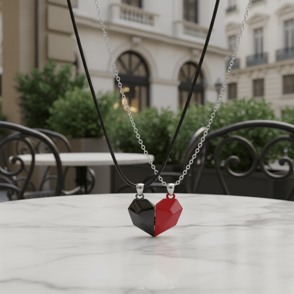 AstraLink Magnetic Couple Necklace — Dual Heart Design, Interlocking Chains