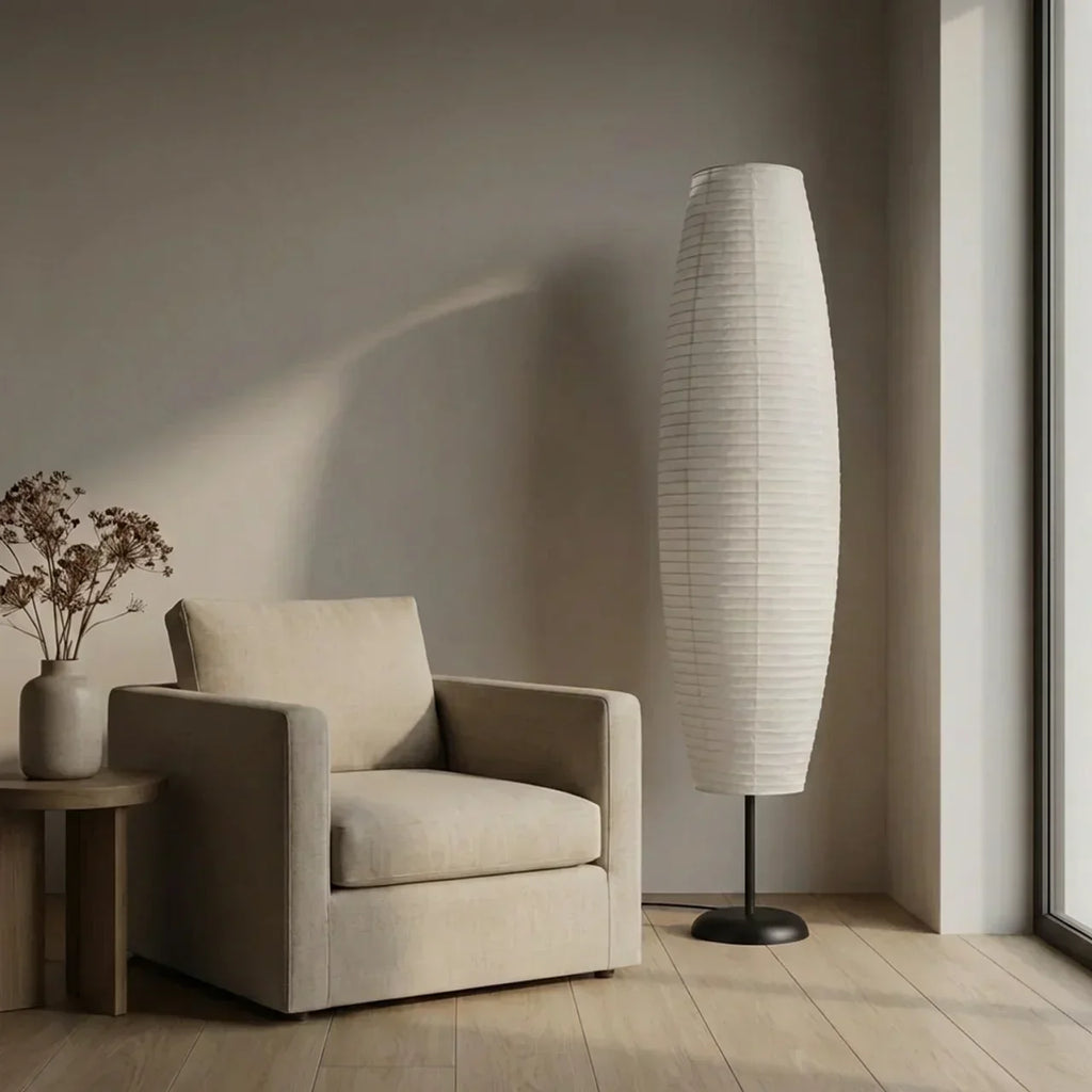 Slim Vertical Column Rice Paper Floor Lamp — Dual Light Sources