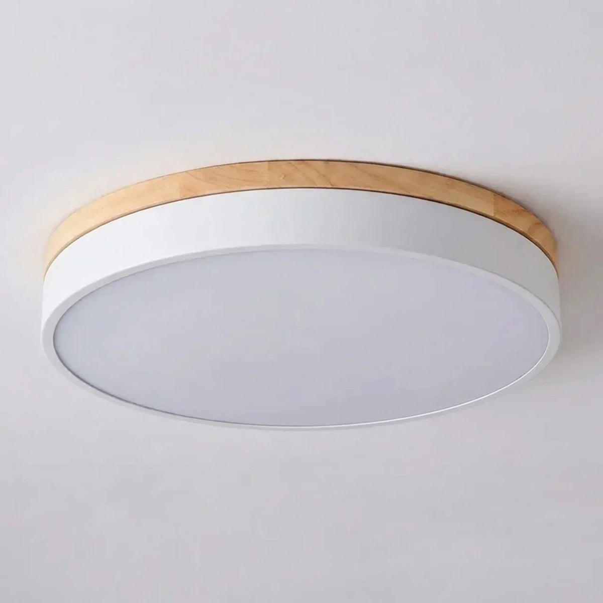 Lámpara LED de techo extrafina de montaje al ras - acabado con moldura de madera