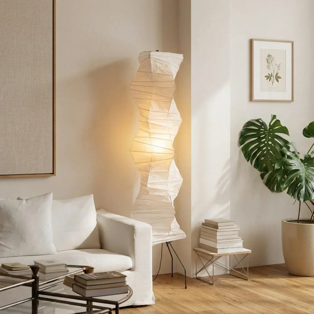Sculptural Vertical Floor Lamp — Layered Rice Paper Shade