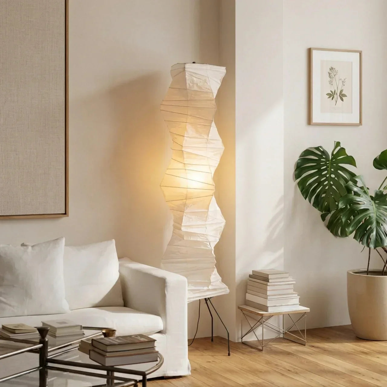 Sculptural Vertical Floor Lamp — Layered Rice Paper Shade