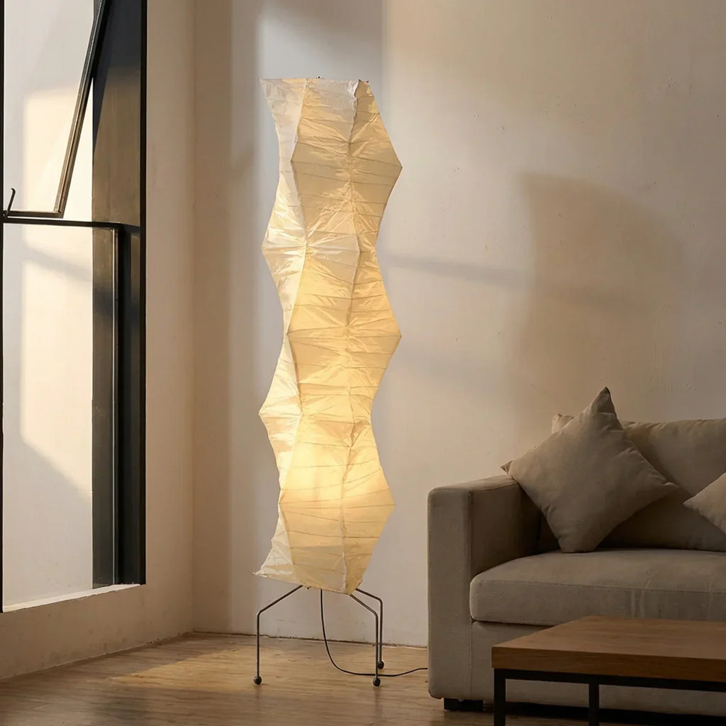 Sculptural Vertical Floor Lamp — Layered Rice Paper Shade