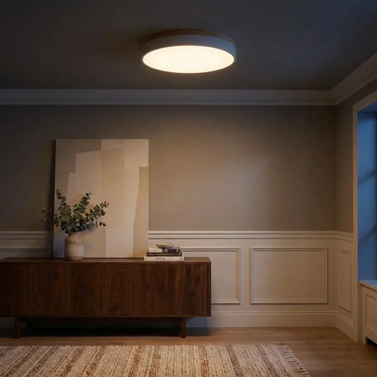 Lámpara LED de techo extrafina de montaje al ras - acabado con moldura de madera