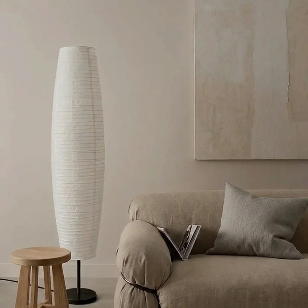 Slim Vertical Column Rice Paper Floor Lamp — Dual Light Sources
