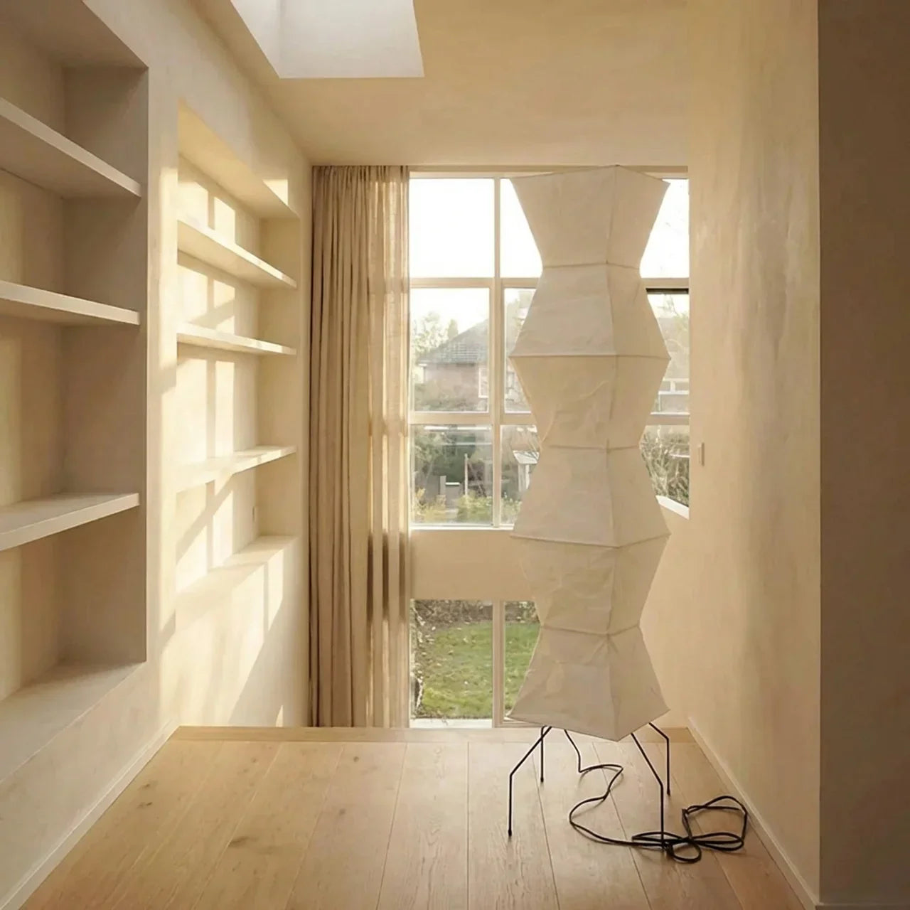 Sculptural Vertical Floor Lamp — Layered Rice Paper Shade