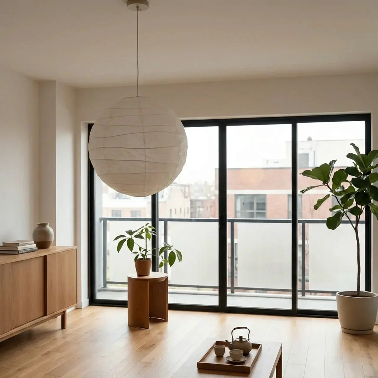 Spherical Rice Paper Pendant Ceiling Light