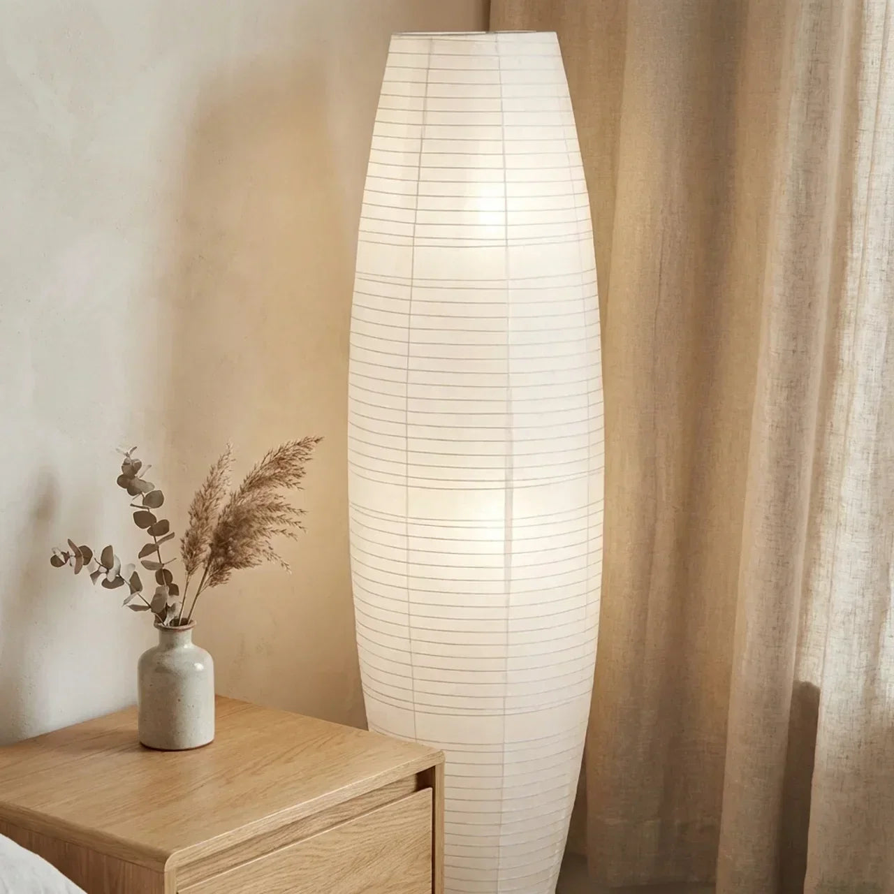Slim Vertical Column Rice Paper Floor Lamp — Dual Light Sources