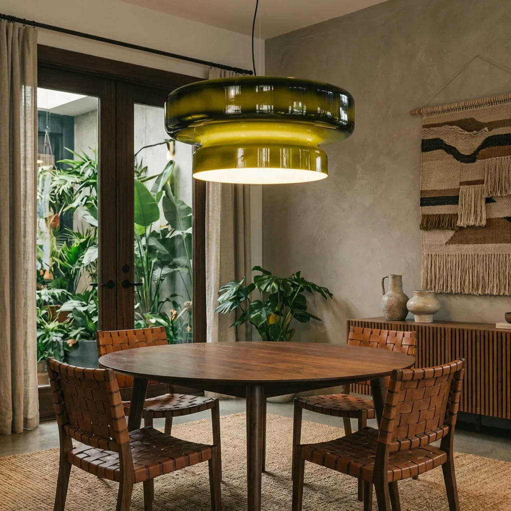 Bauhaus Style Stacked Glass Pendant Light — Two-Tier Colored Ceiling Fixture