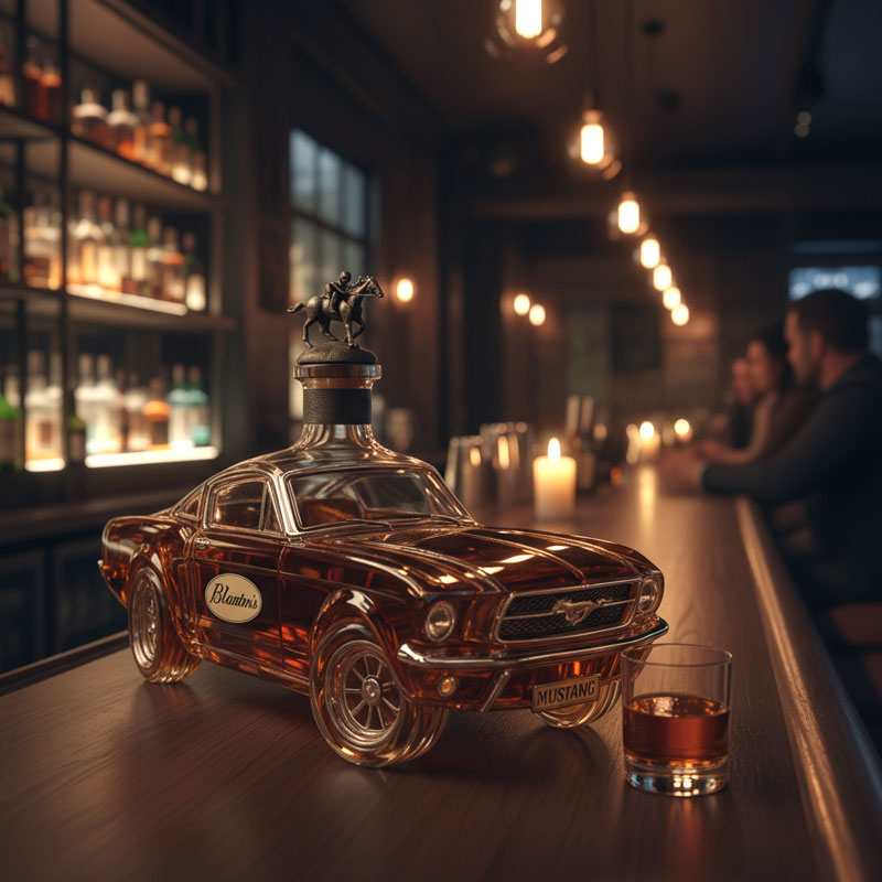 Whiskykaraf in de vorm van een auto, Mustang-stijl, glazen fles voor sterke drank