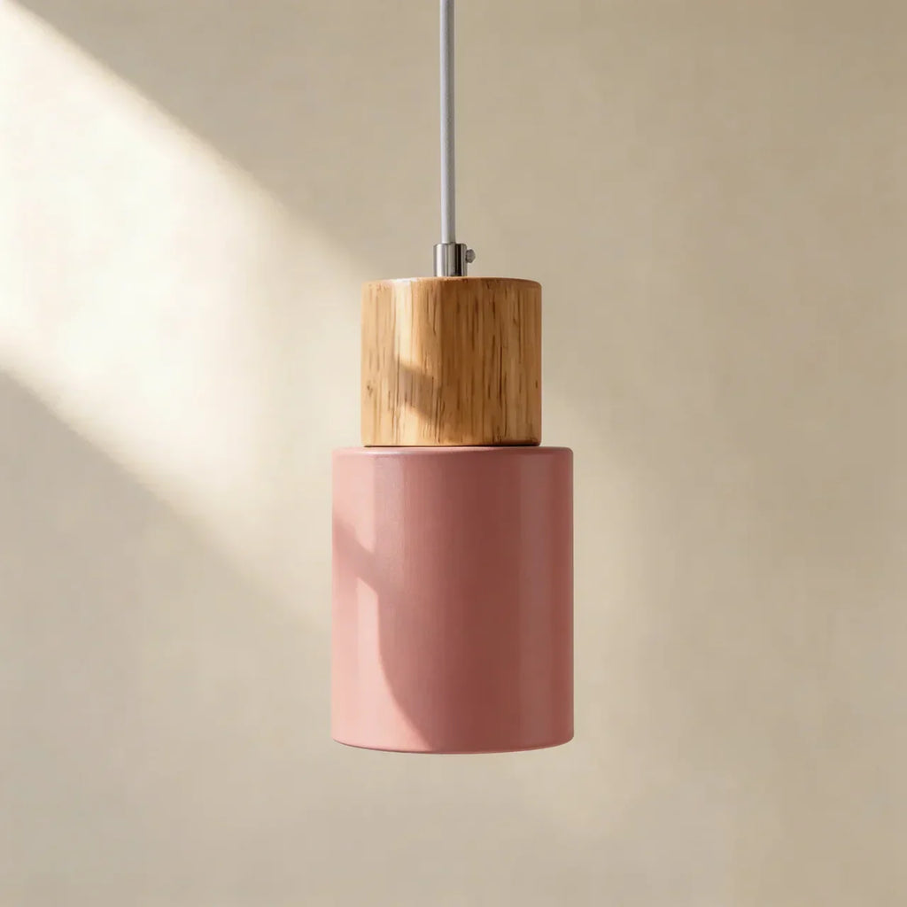 Aluminium Cylinder Pendant Lamp — Wood Detail Fixture, Adjustable Cord