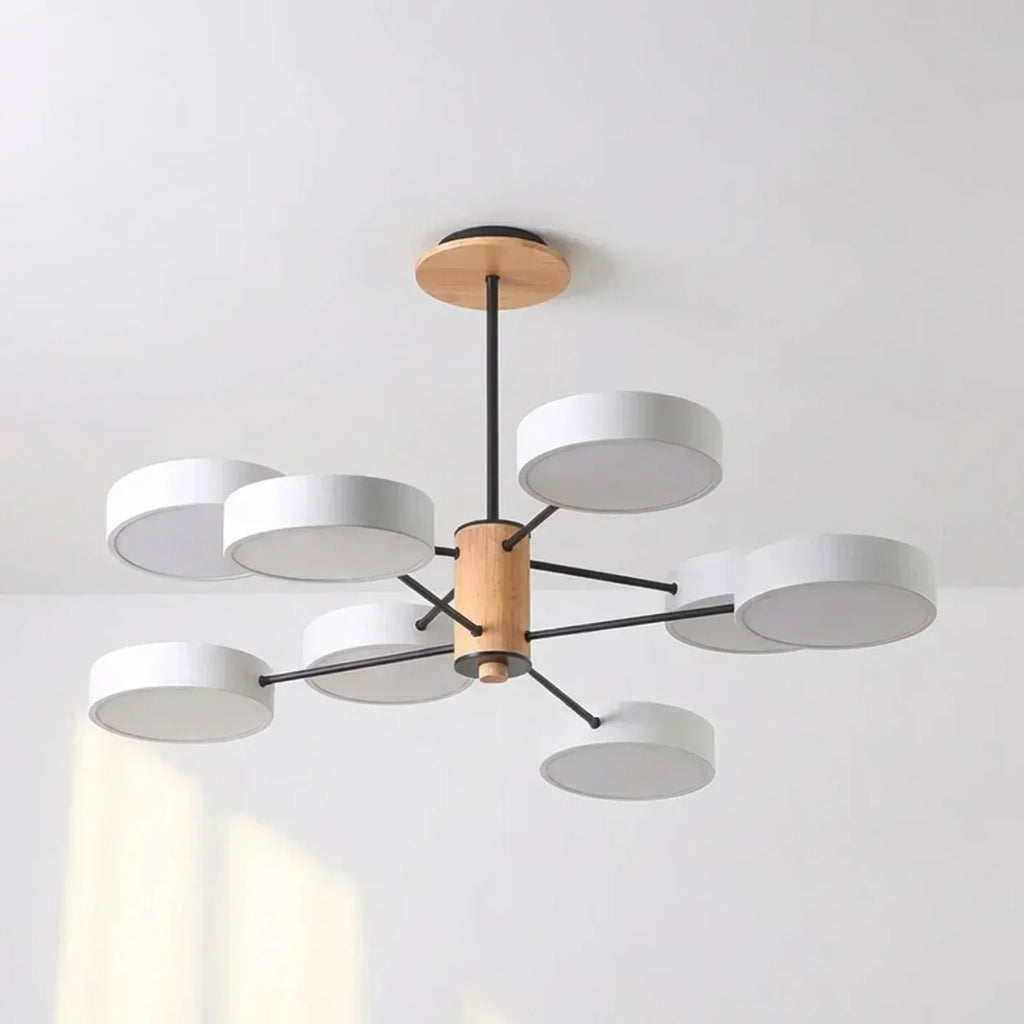 Multi-Arm LED Ceiling Lamp — Metal Frame and Wood Centerpiece