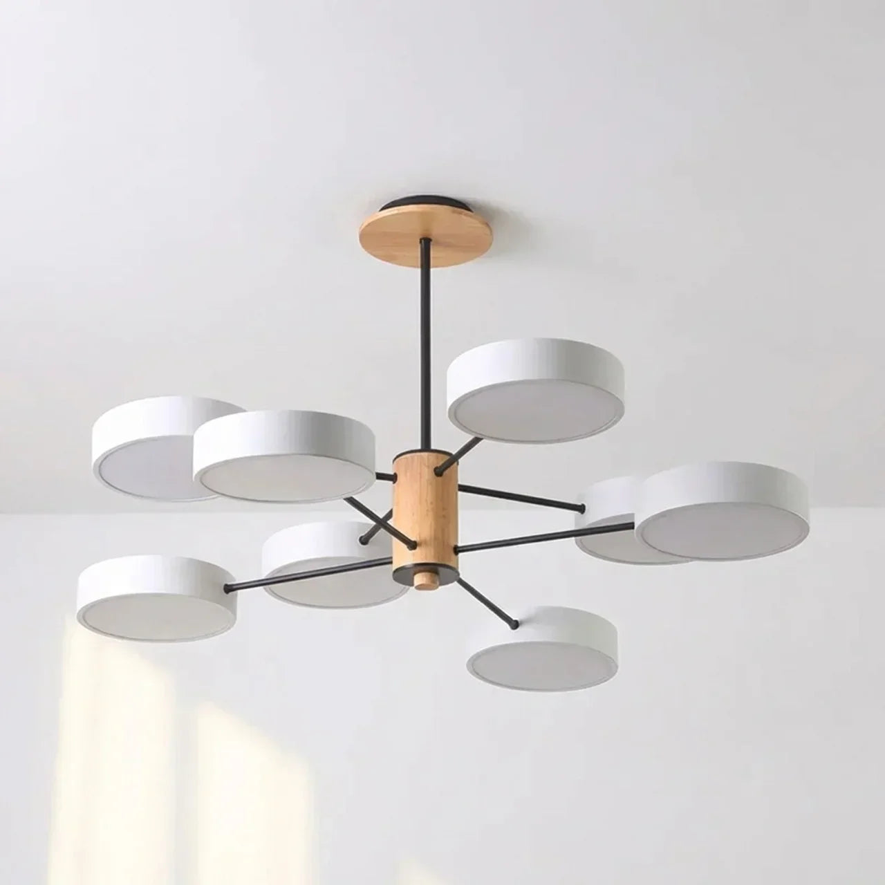 Multi-Arm LED Ceiling Lamp — Metal Frame and Wood Centerpiece