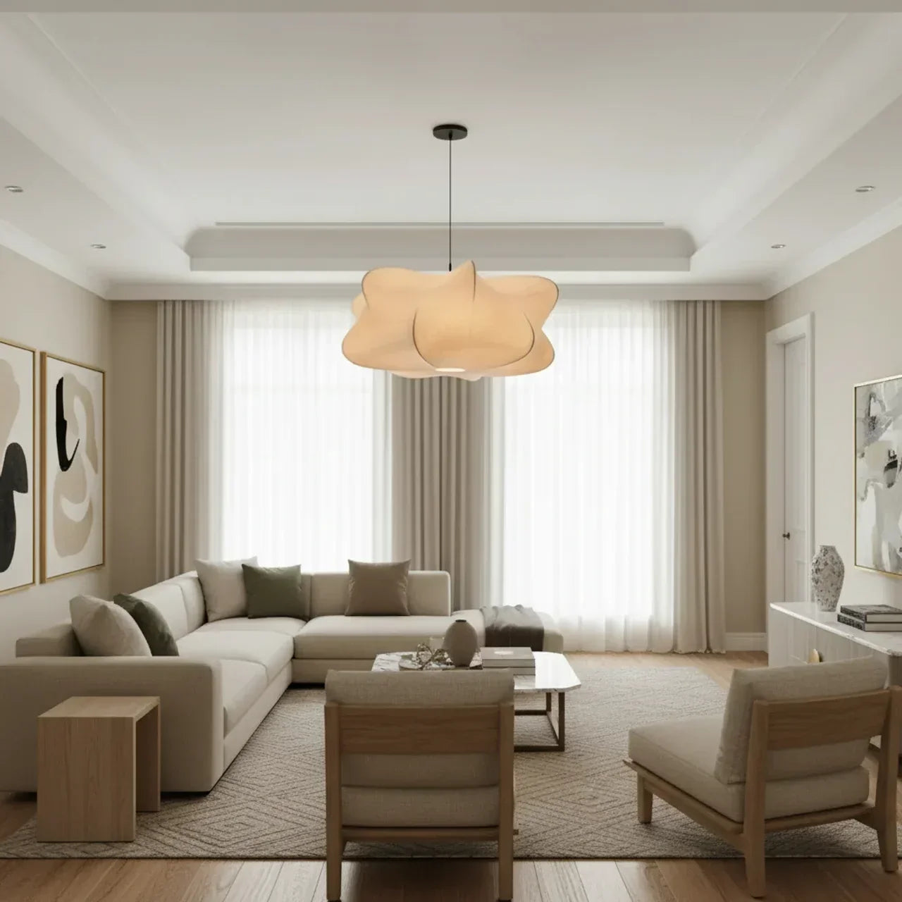 Mulberry Silk Pendant Light — Sculptural Shade, Even Diffused Glow