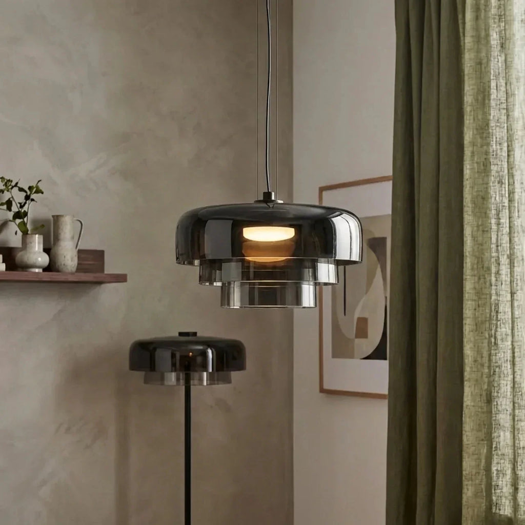 Three-Tier Colored Glass Pendant Light — Bauhaus Geometric Design