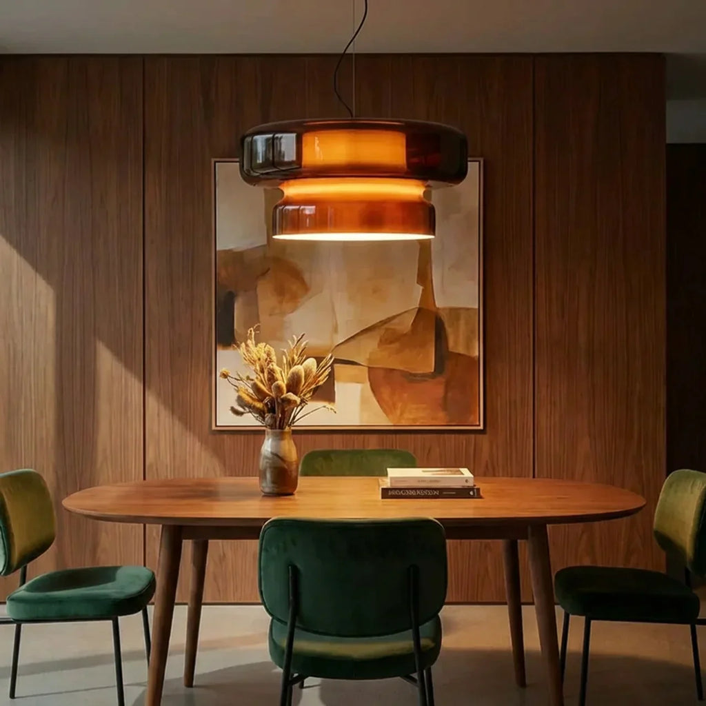 Bauhaus Style Stacked Glass Pendant Light — Two-Tier Colored Ceiling Fixture