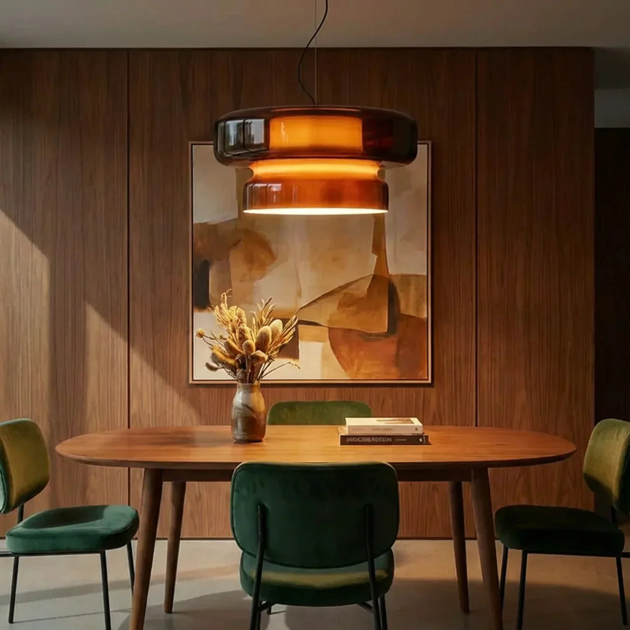 Bauhaus Style Stacked Glass Pendant Light — Two-Tier Colored Ceiling Fixture