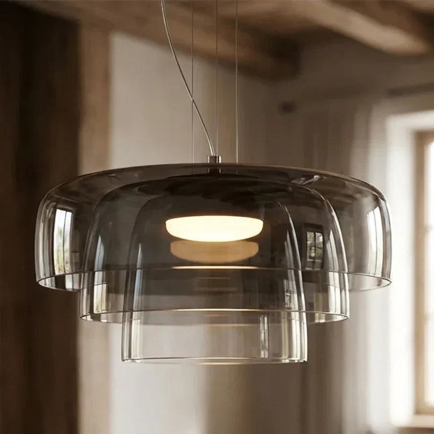 Three-Tier Colored Glass Pendant Light — Bauhaus Geometric Design