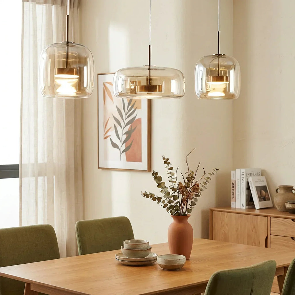 Multi-Pendant Smoked Glass Ceiling Fixture — Integrated LED