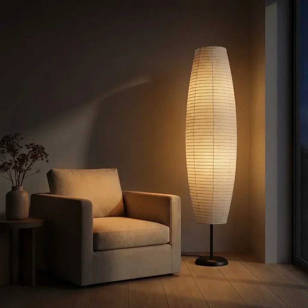 Slim Vertical Column Rice Paper Floor Lamp — Dual Light Sources