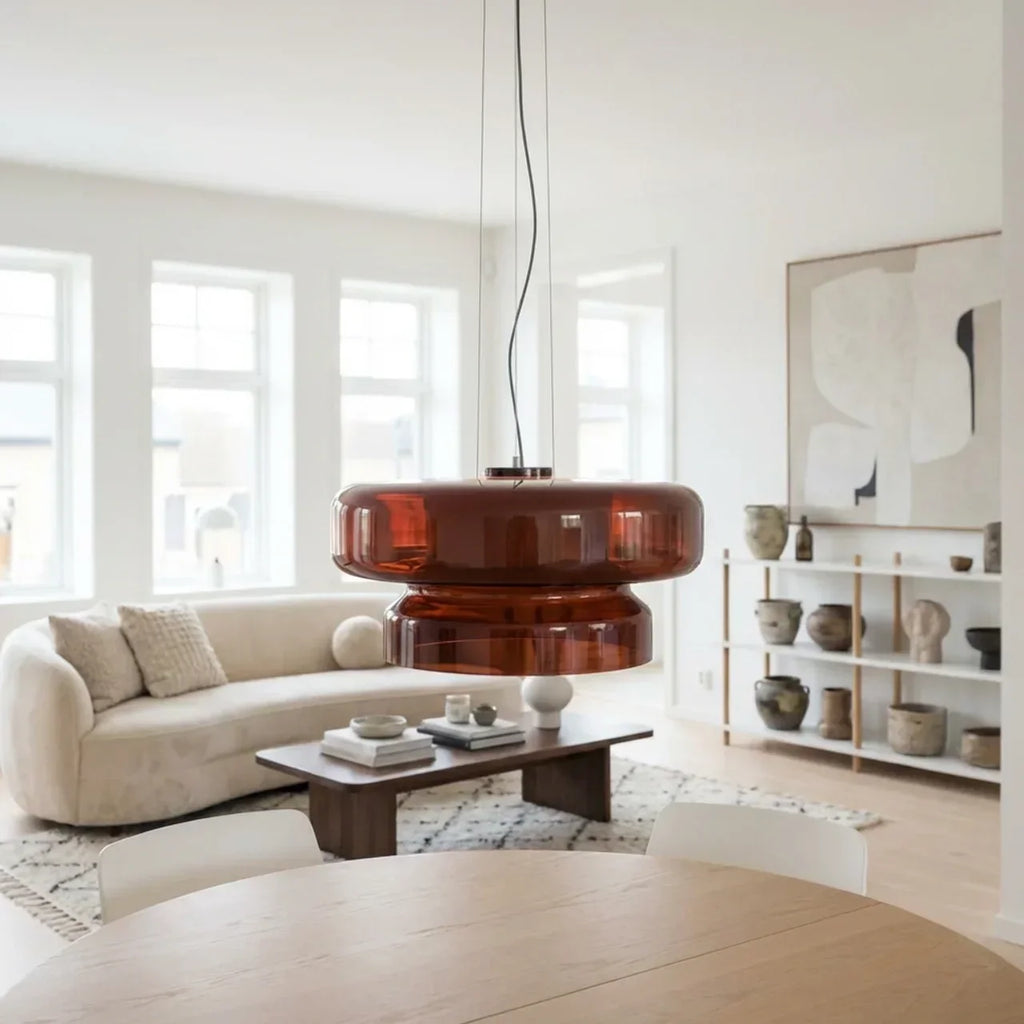 Bauhaus Style Stacked Glass Pendant Light — Two-Tier Colored Ceiling Fixture