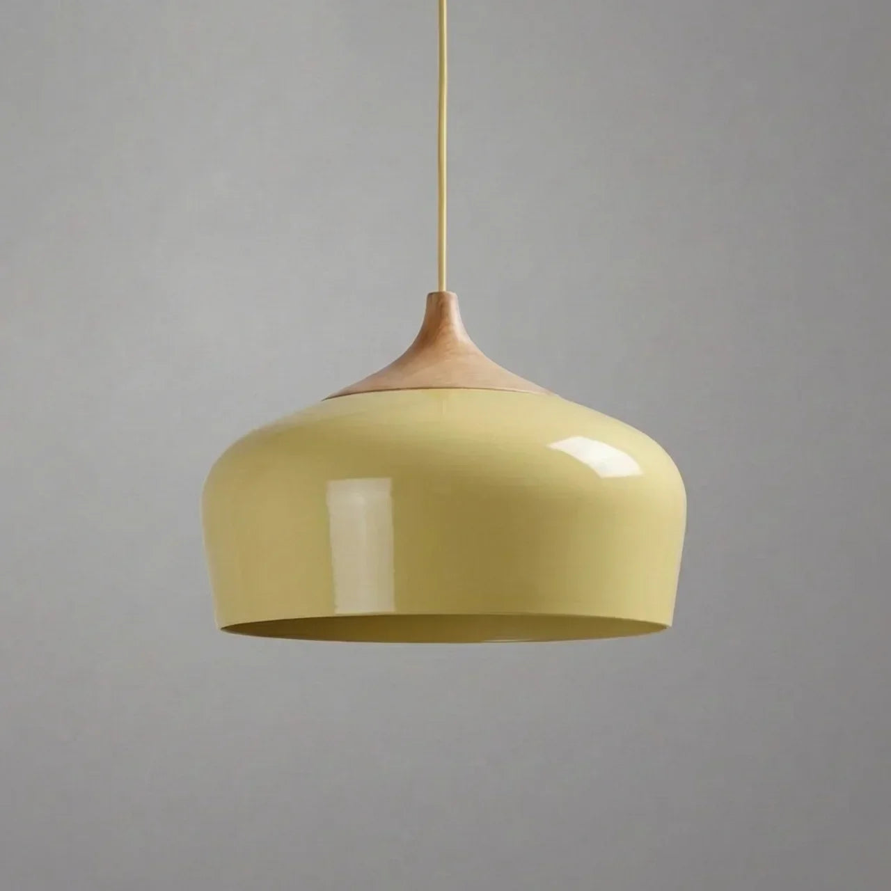 Geometric Ceiling Pendant — Formed Metal Shade, Wooden Accent Detail