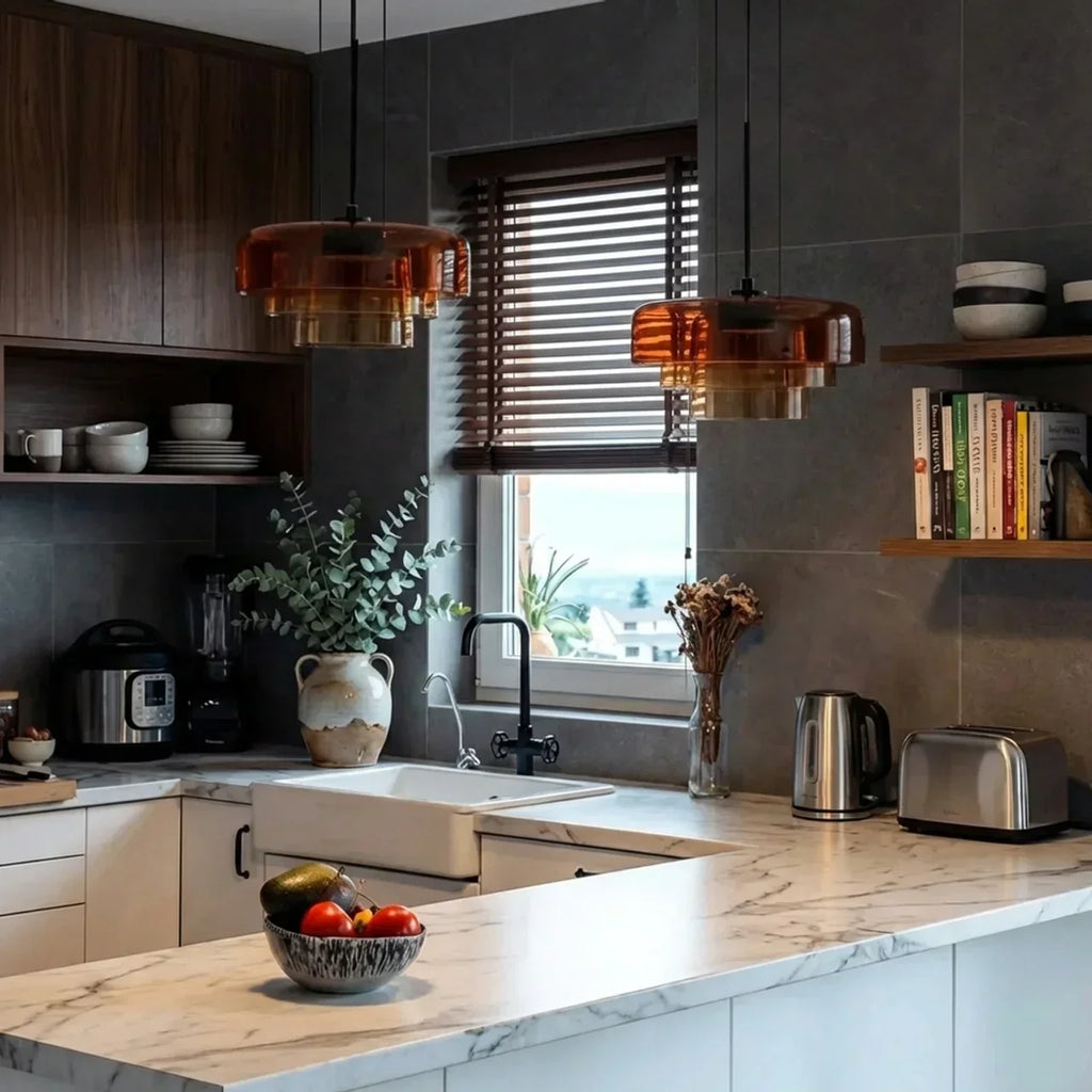 Three-Tier Colored Glass Pendant Light — Bauhaus Geometric Design