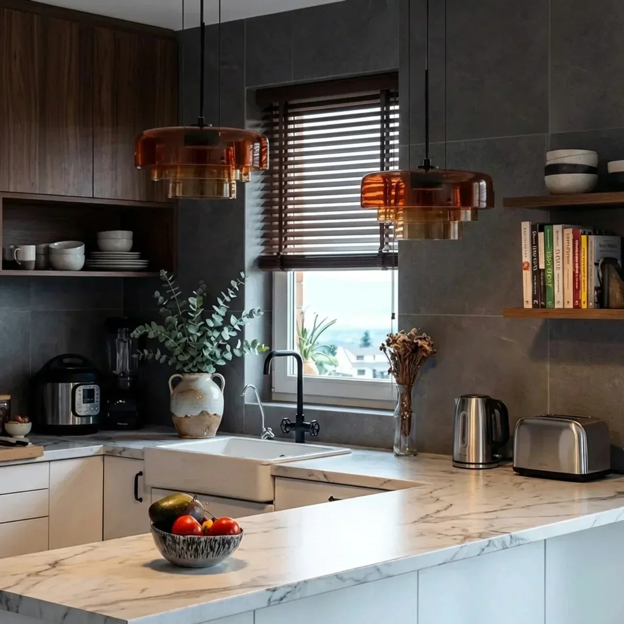Three-Tier Colored Glass Pendant Light — Bauhaus Geometric Design
