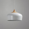 Geometric Ceiling Pendant — Formed Metal Shade, Wooden Accent Detail