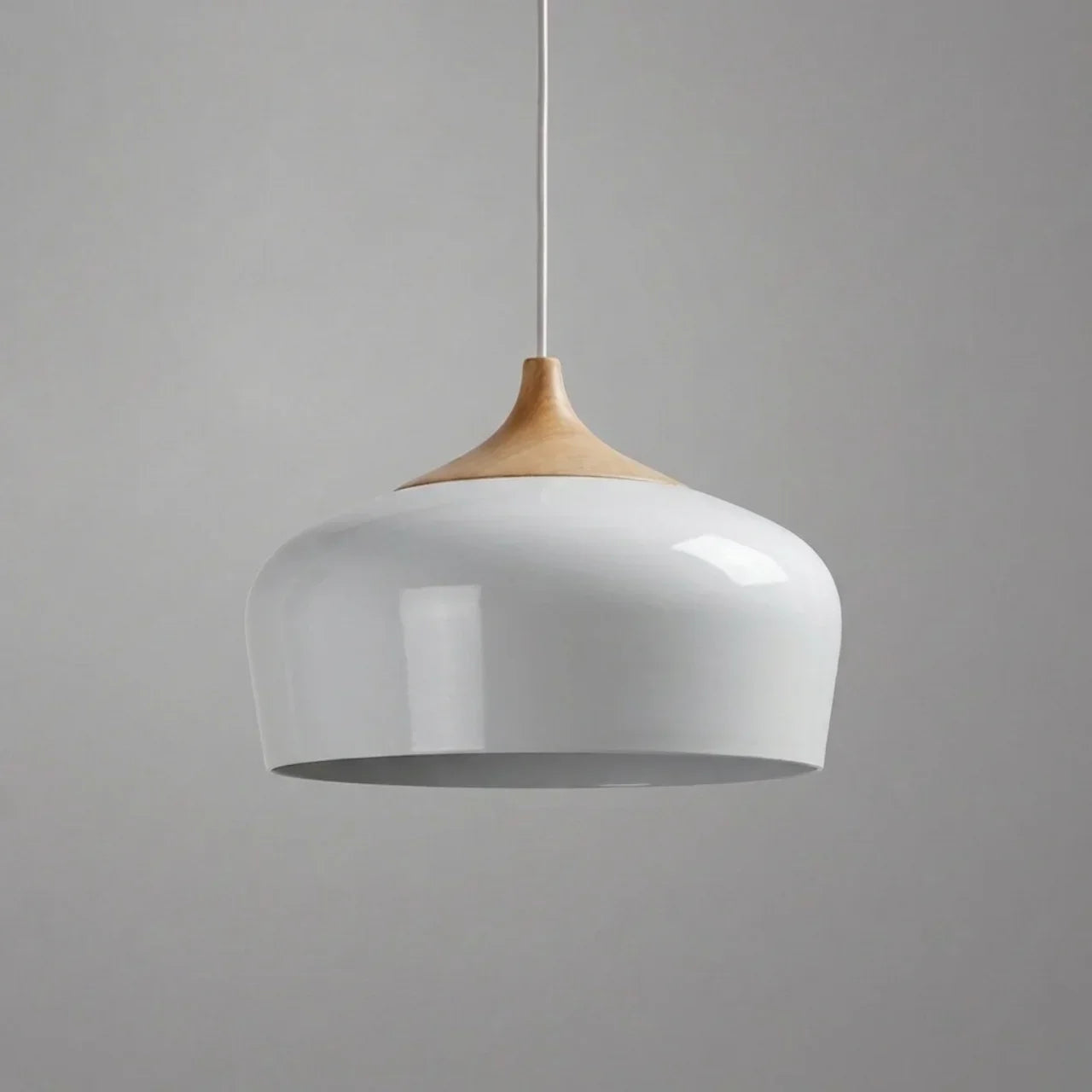 Geometric Ceiling Pendant — Formed Metal Shade, Wooden Accent Detail
