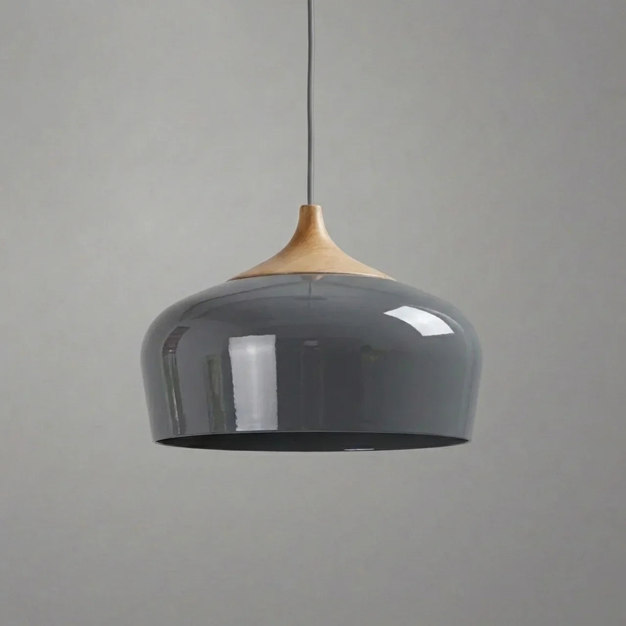 Geometric Ceiling Pendant — Formed Metal Shade, Wooden Accent Detail