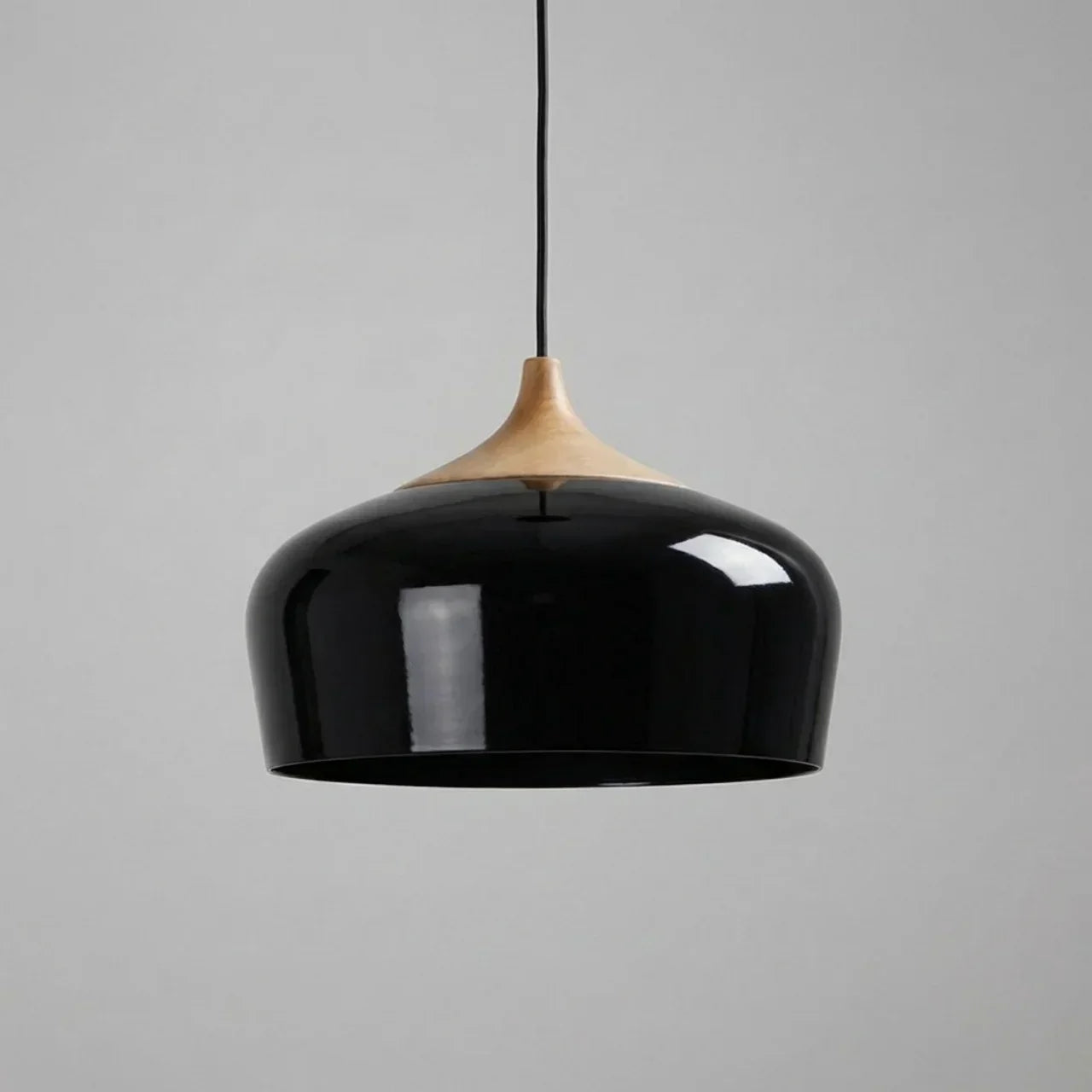 Geometric Ceiling Pendant — Formed Metal Shade, Wooden Accent Detail