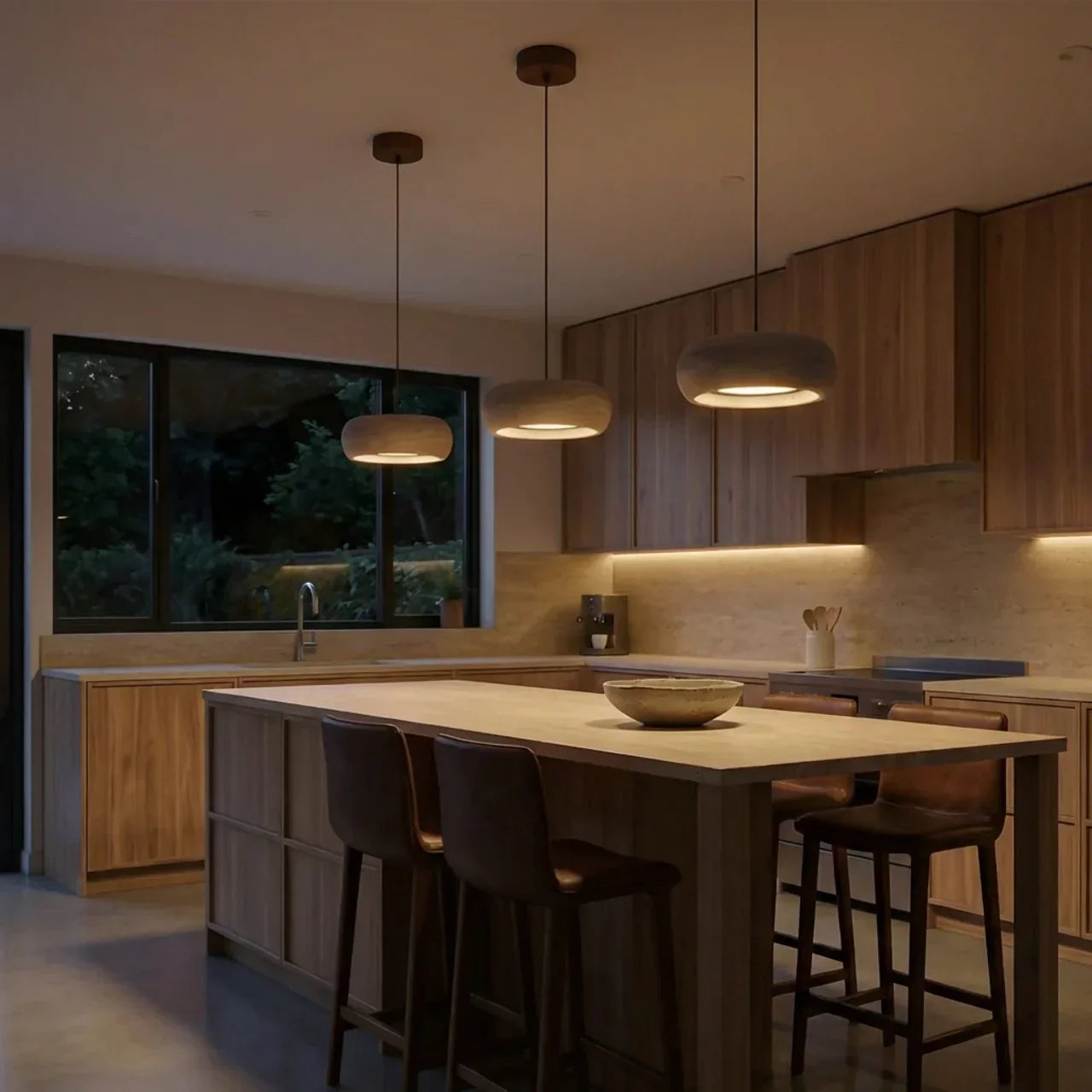 Integrated LED Travertine Pendant — Donut Shaped Ceiling Light