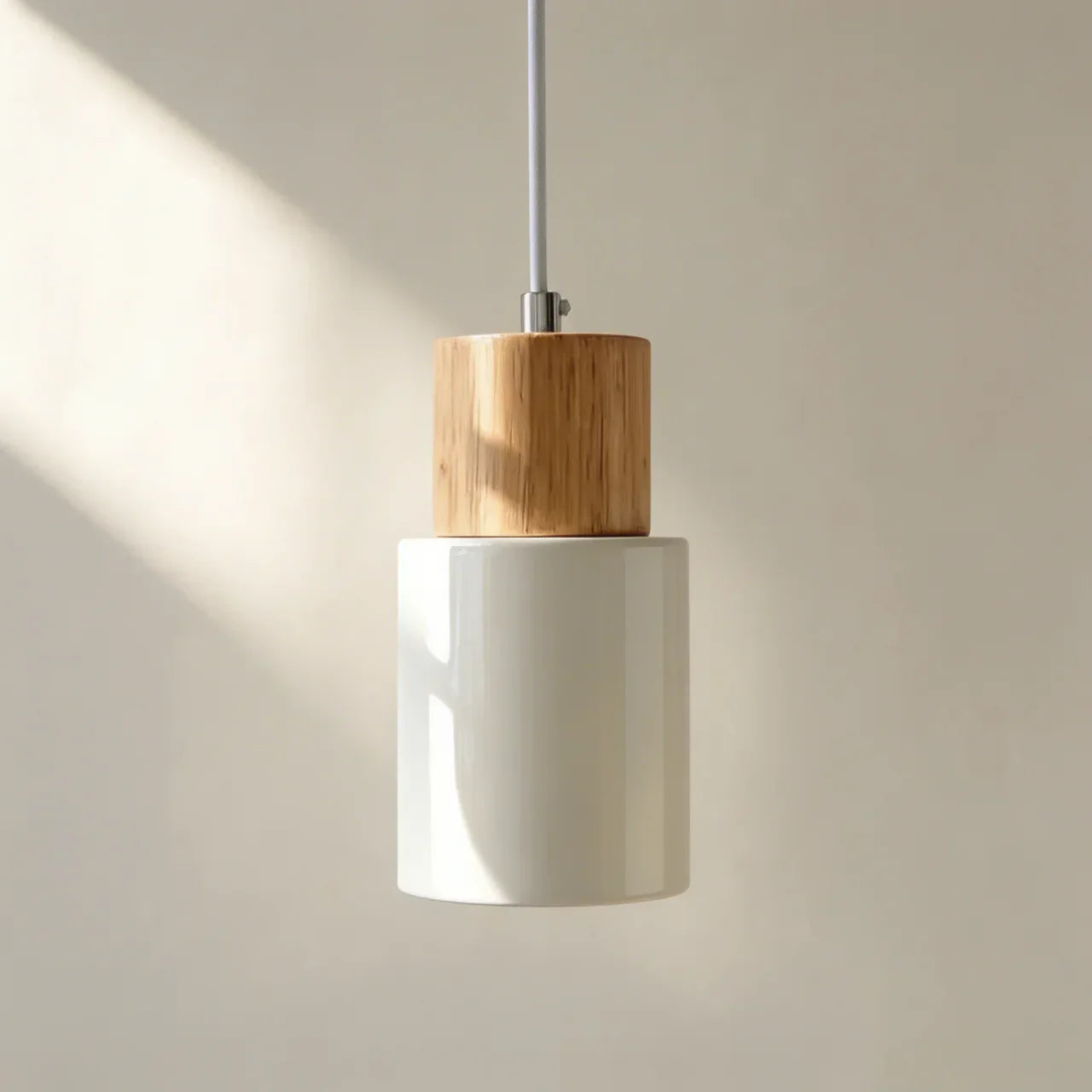 Aluminium Cylinder Pendant Lamp — Wood Detail Fixture, Adjustable Cord
