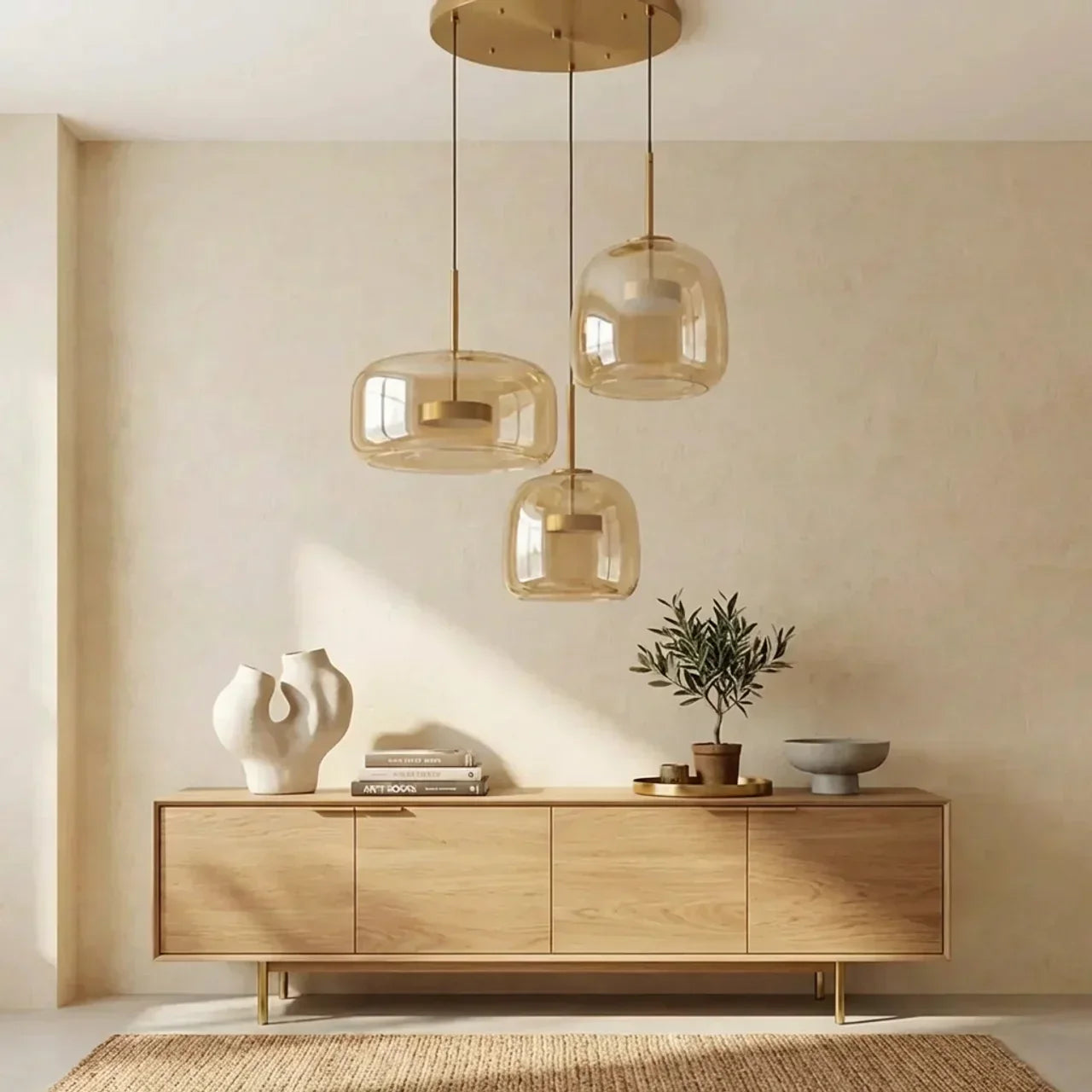 Multi-Pendant Smoked Glass Ceiling Fixture — Integrated LED