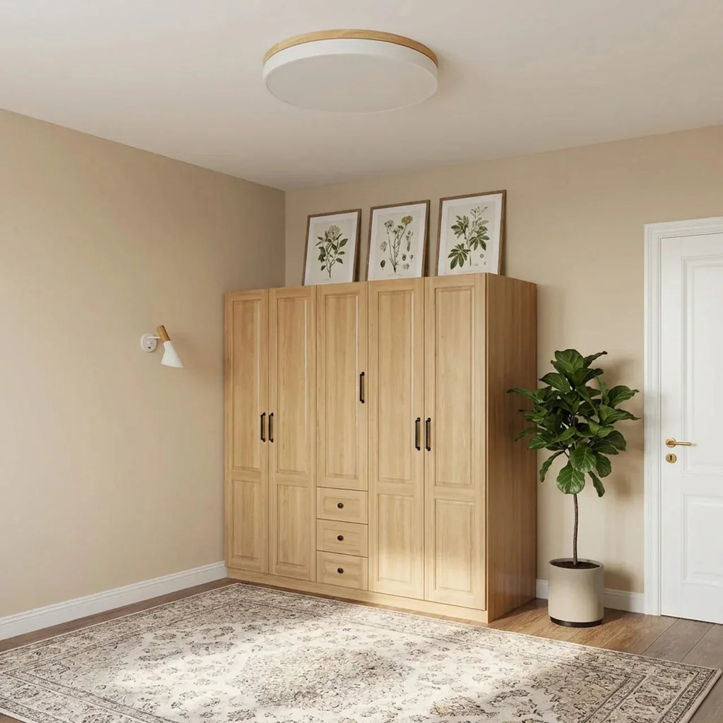 Lámpara LED de techo extrafina de montaje al ras - acabado con moldura de madera