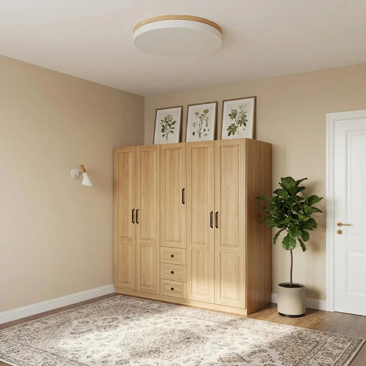 Lámpara LED de techo extrafina de montaje al ras - acabado con moldura de madera