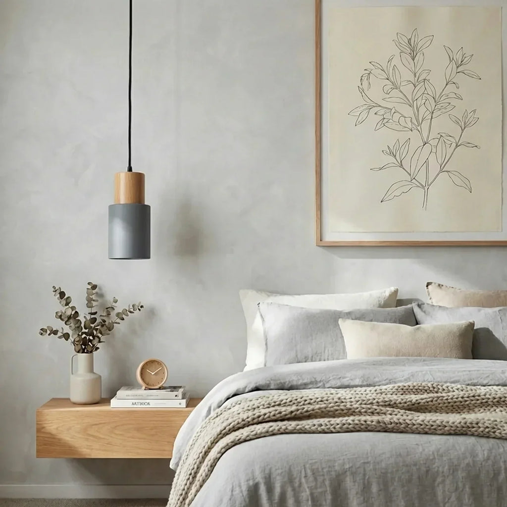 Aluminium Cylinder Pendant Lamp — Wood Detail Fixture, Adjustable Cord