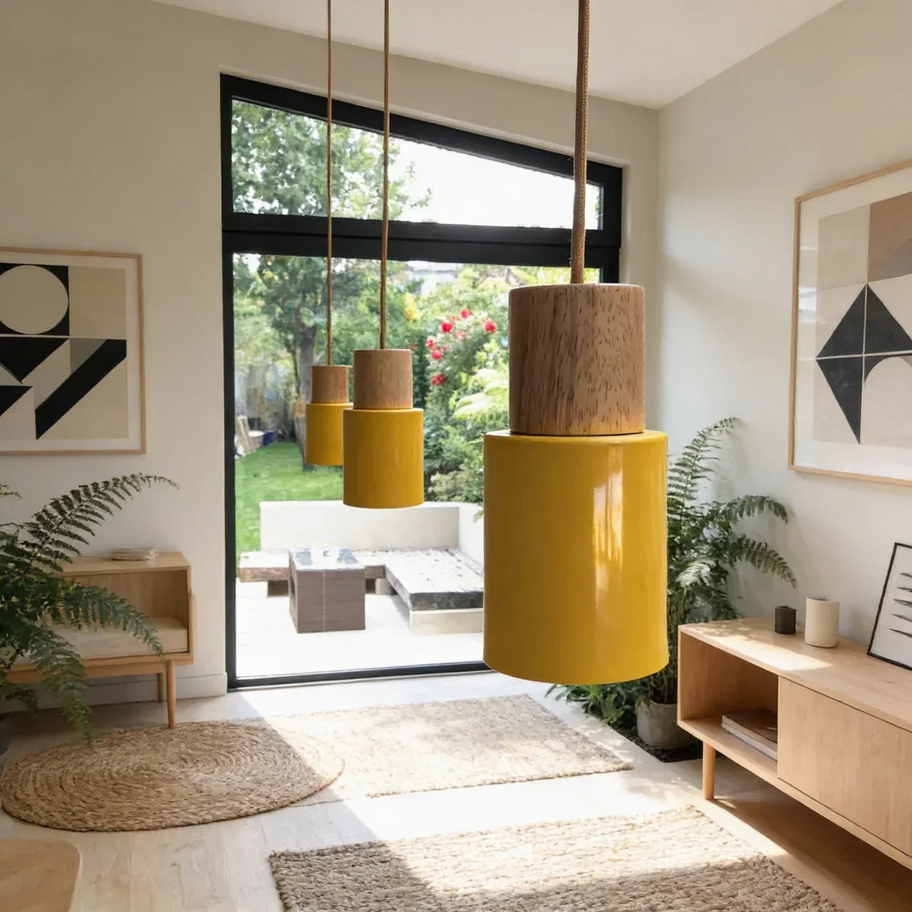 Aluminium Cylinder Pendant Lamp — Wood Detail Fixture, Adjustable Cord