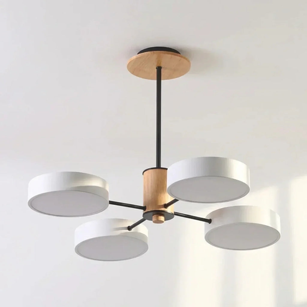 Multi-Arm LED Ceiling Lamp — Metal Frame and Wood Centerpiece