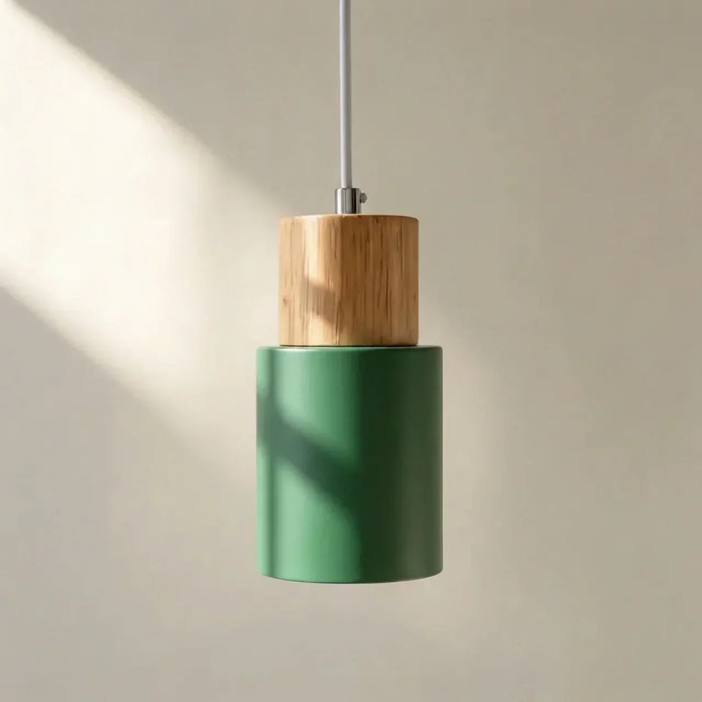 Aluminium Cylinder Pendant Lamp — Wood Detail Fixture, Adjustable Cord