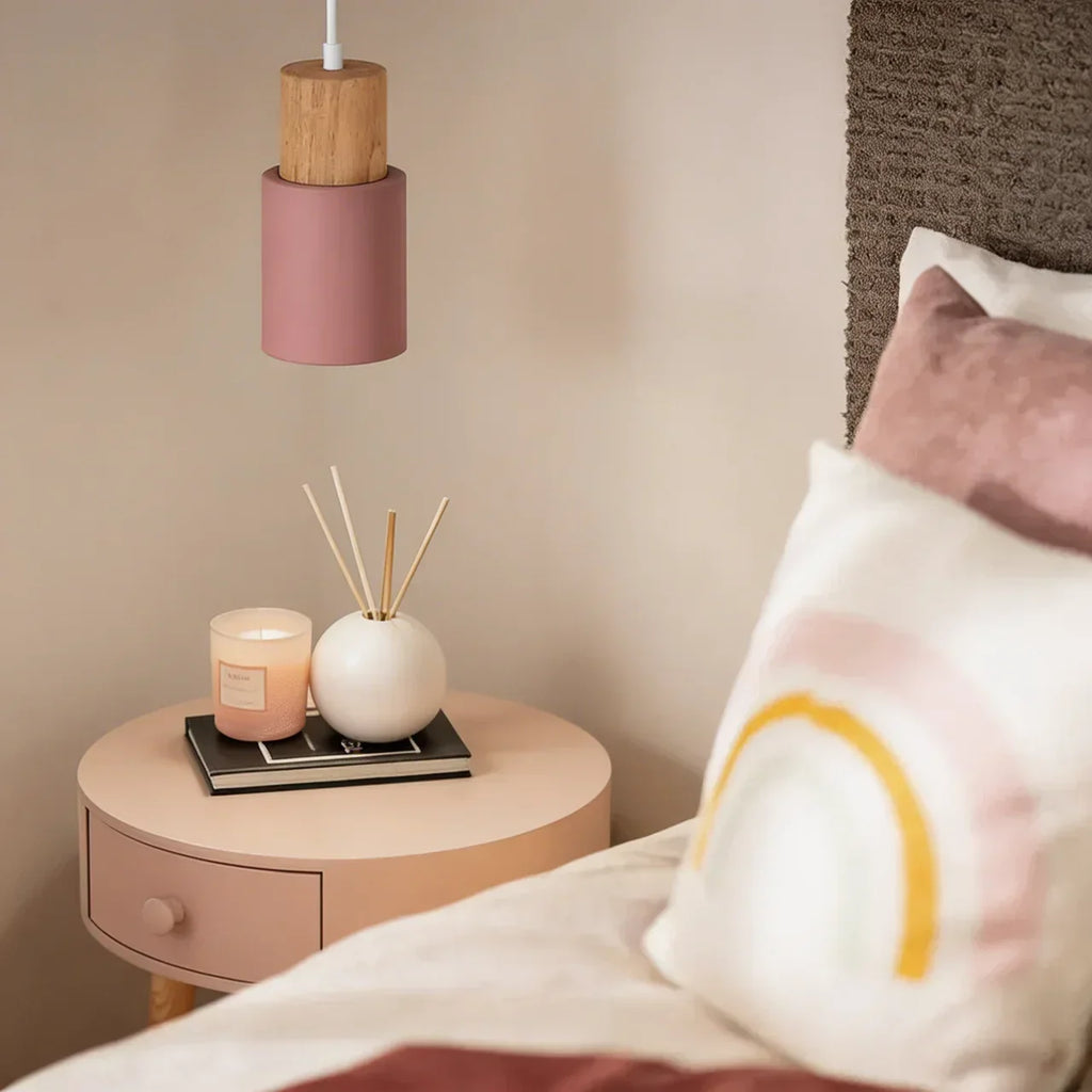 Aluminium Cylinder Pendant Lamp — Wood Detail Fixture, Adjustable Cord