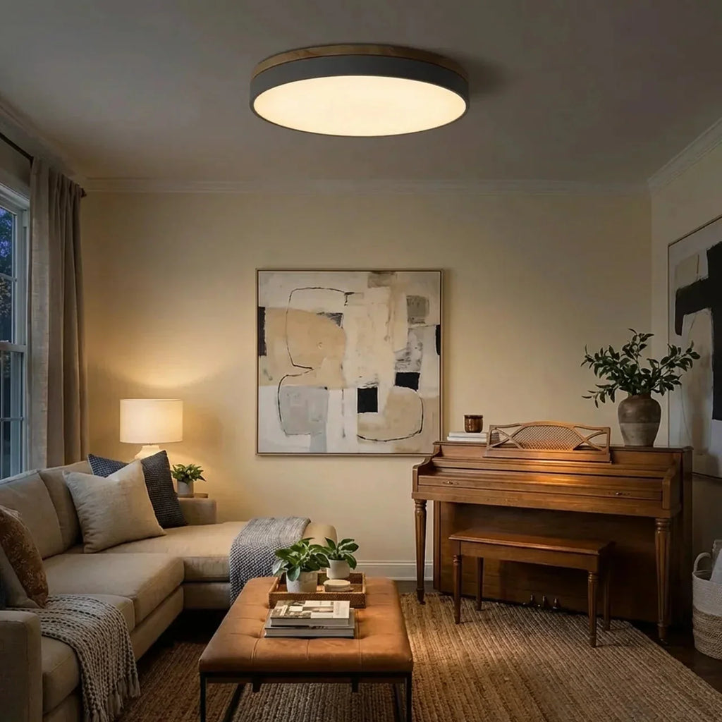 Lámpara LED de techo extrafina de montaje al ras - acabado con moldura de madera