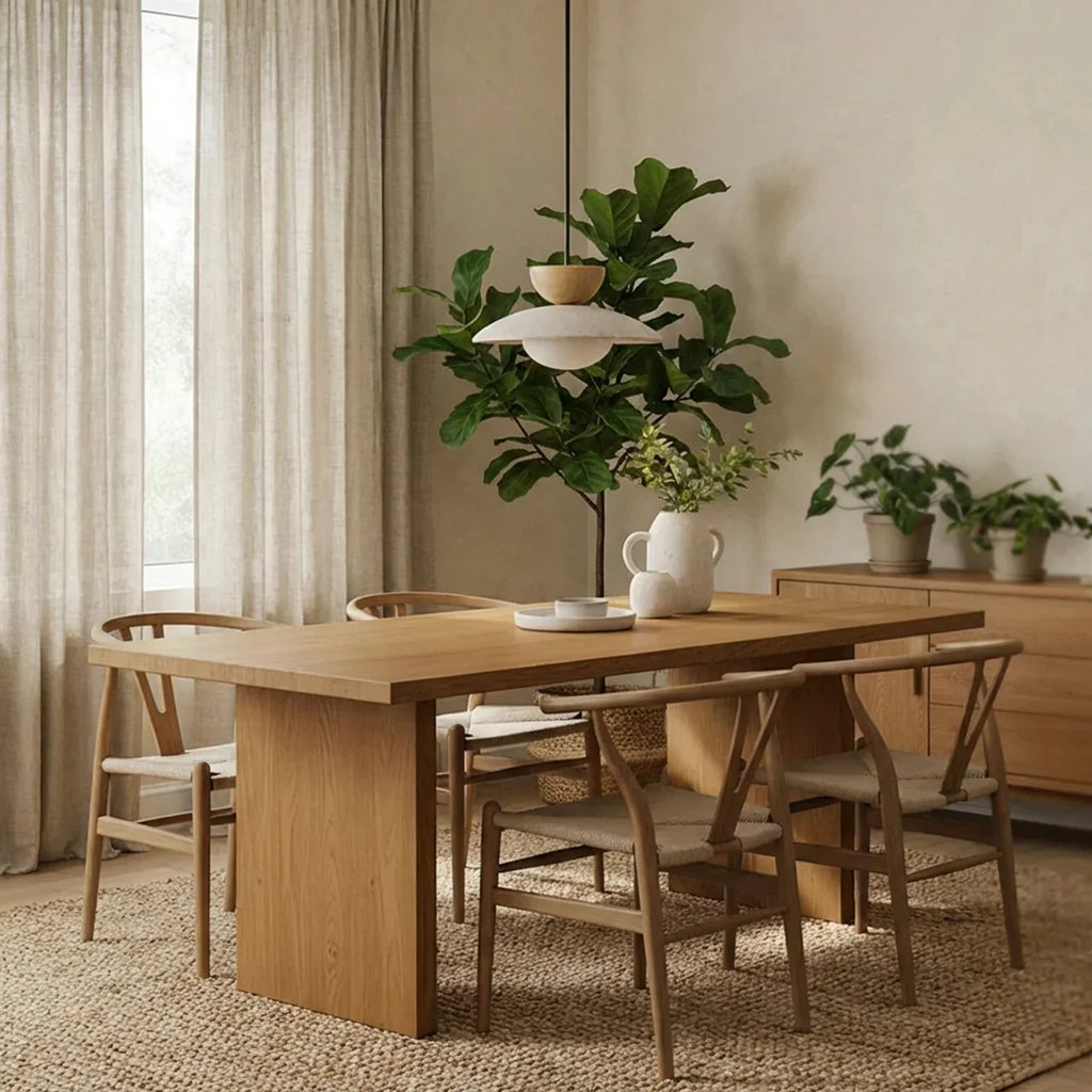 Travertine Shade, Glass Diffuser, Wood Accent Pendant Light