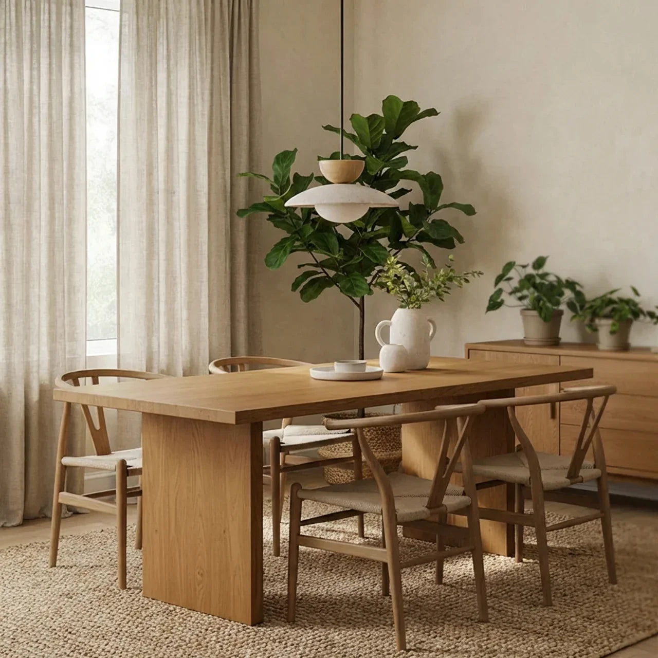Travertine Shade, Glass Diffuser, Wood Accent Pendant Light