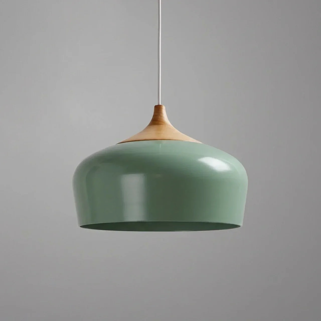 Geometric Ceiling Pendant — Formed Metal Shade, Wooden Accent Detail