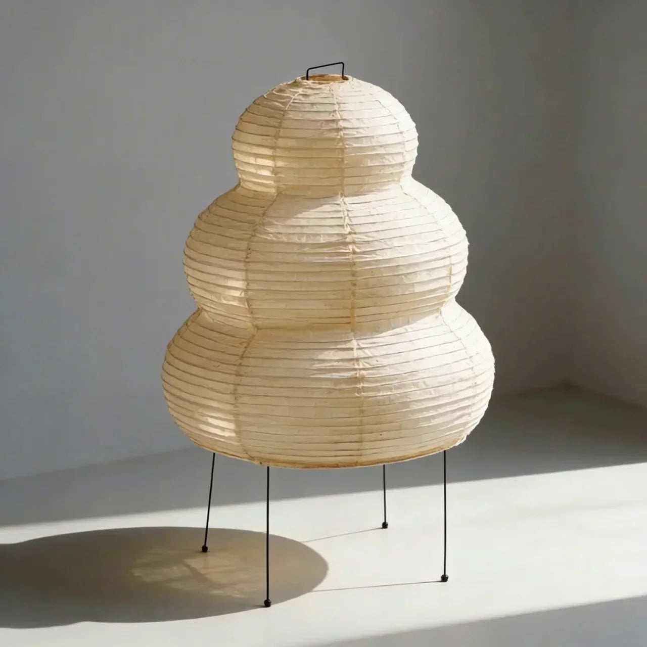 Layered Rice Paper Shade Floor Lamp — Flat Base, Soft Diffused Lighting