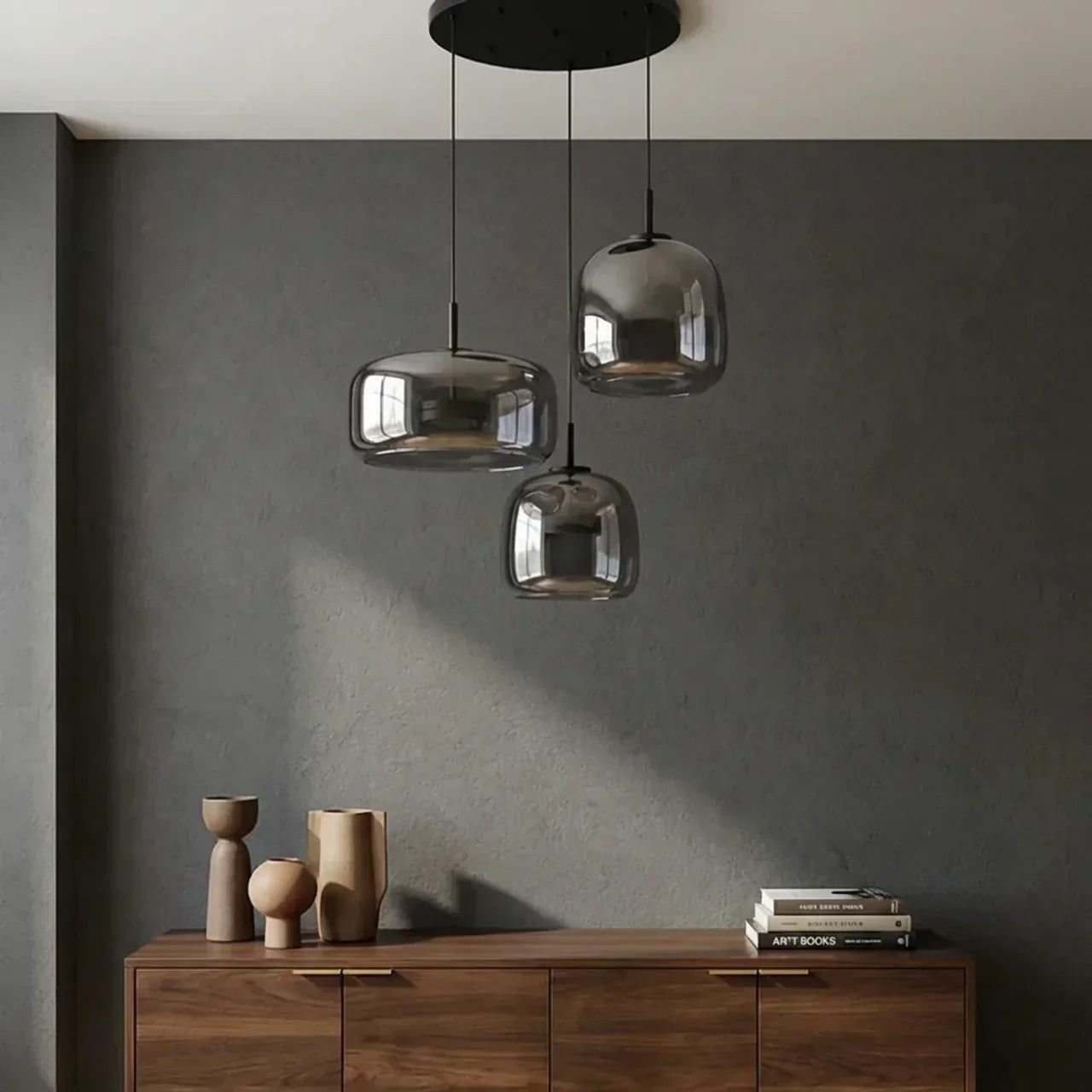 Multi-Pendant Smoked Glass Ceiling Fixture — Integrated LED