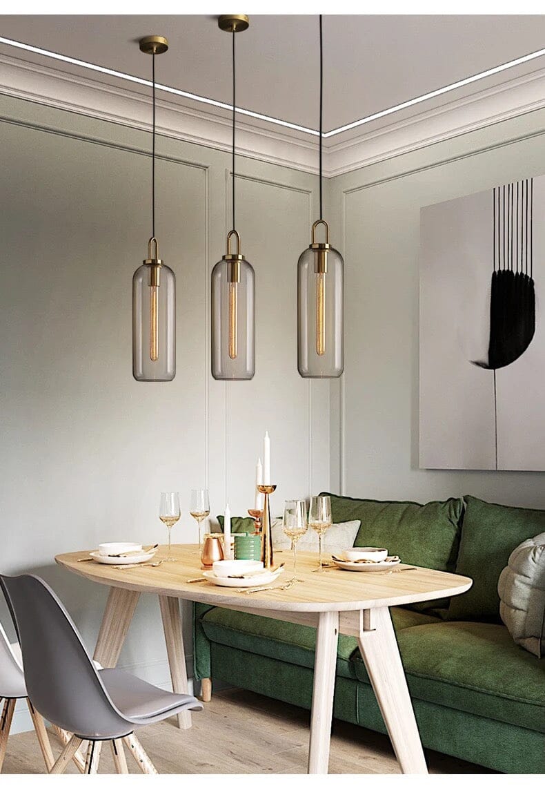 Nyra Cylindrical Pendant Light Fixture — Clear Glass Shade